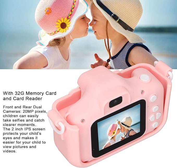 aqxreight Camera Toy Digital Selfie Camera 20MP Video Toy with MP3 Function for 3 Year OldBlue Without 32G Memory Card and Card Reader Moments The IPS Chi Kids CameraKids (Pink #12)