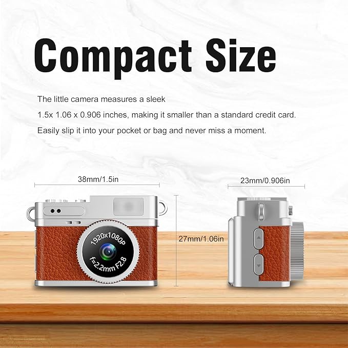 KOOMTOOM Keychain Camera,1080P HD Mini Retro Camera,Tiny Digital Photocamera with 32GB SD Card,0.96'' Pocket Video Recorder Gift for Kids Students,Suprise Box Included (Retro Red Brown)