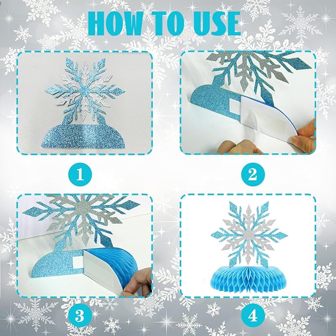9Pcs Winter Wonderland Decorations 3D Snowflake Honeycomb Table Centerpieces for Frozen Winter Blue White Theme Christmas Baby Shower Birthday Party Supplies (Snowflake)