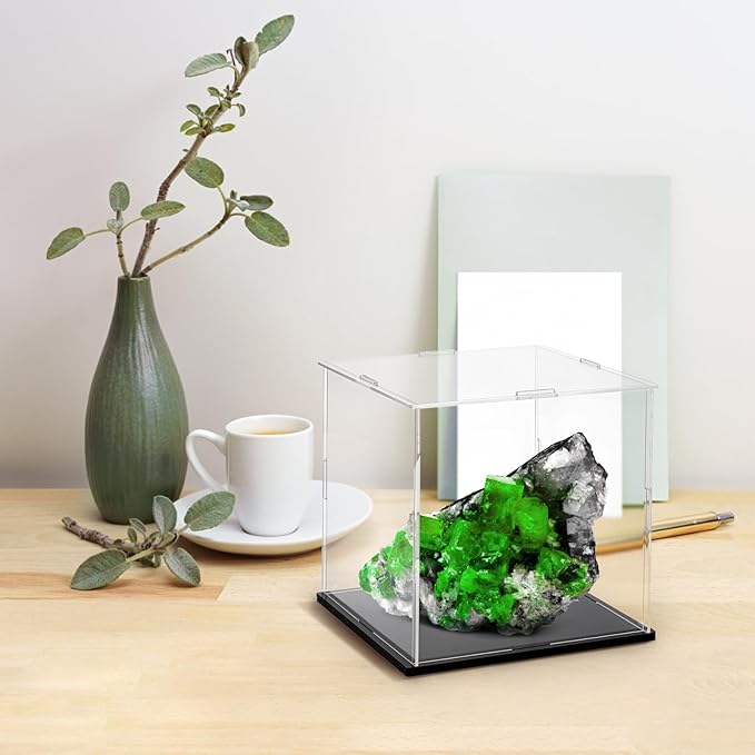 Frcctre 2 Pack Clear Acrylic Display Case with Black Base, 6 x 6 x 6 Inch Square Acrylic Display Box Self-Assembly Cube Dustproof Protection Showcase for Action Figures Toys Collectibles