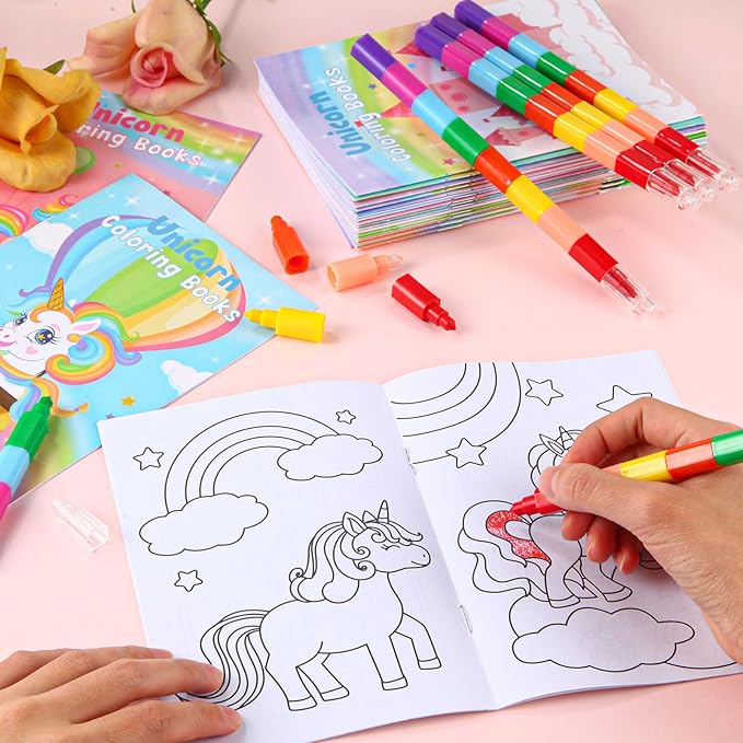 BenLouis 24 Pcs Unicorn Mini Coloring Books Kids Rainbow Party Favors Small Activity Books Bulk for Kids Unicorn Birthday Goodie Bags Stuffers Return Gifts Classroom Travel