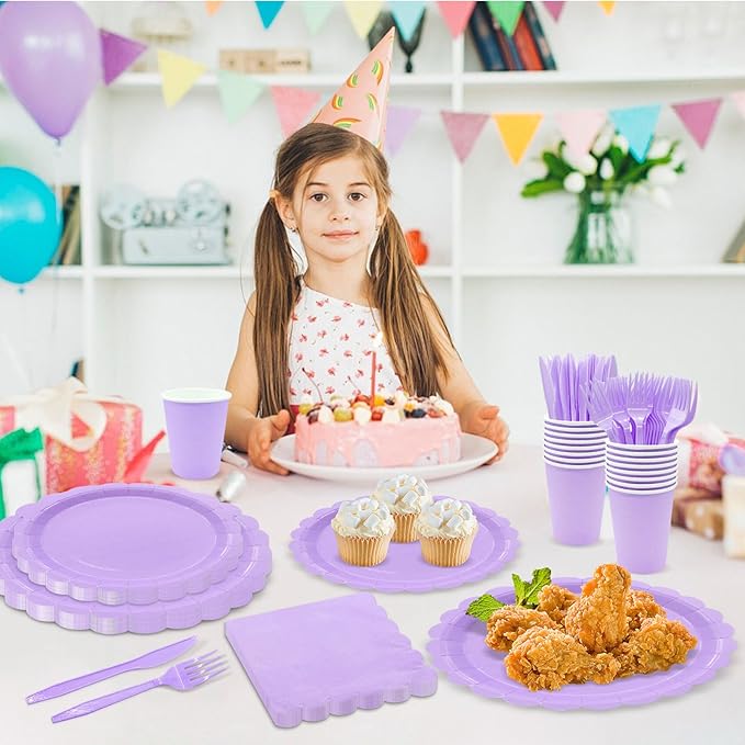 144Pcs Purple Party Supplies Purple Party Tableware Sets Serve 24 Guests Includes Paper Plates Cups Napkins For Wedding Baby Shower Birthday Party Decorations