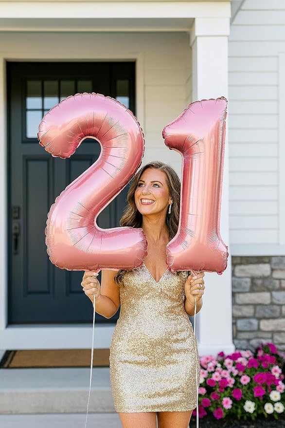 Pink Happy Birthday Balloon Set for Girls - 89 Pc Party Decorations for Women with 0-19 Number Balloons, Crown, Lipstick and Champagne Bottle Shapes, Confetti, Backdrop, Arch Kit, Assembly Supplies