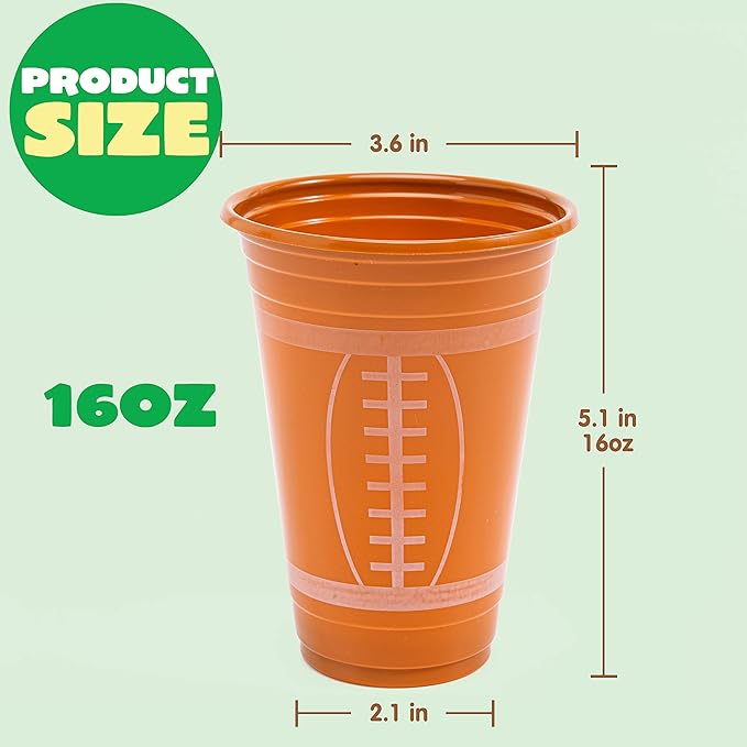 JOYIN 24 PCS Party Cups Bulk, 16oz Football Disposable Plastic Cups Holiday Tableware for Football Theme Party Supplies, Decoration, Party Drink Cups