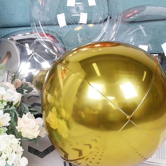 KALOR 10 Pcs 22 Inch Gold Mylar Balloons, Large 4D Giant Round Foil Balloon Big Mirror Metallic Balloons for Birthday Party Baby Shower Gender Reveal Supplies