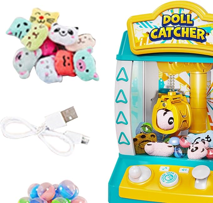 Mini Vending Machine Electronic Small Toys Best Gifts Claw Machine Arcade Game for Kids Girls Boys Toddlers Children, Green 10 Dolls