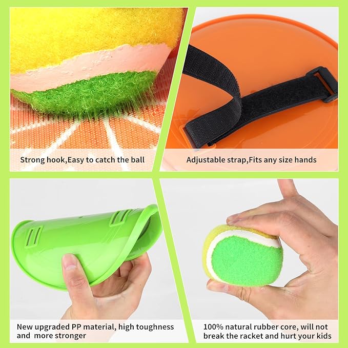 Toss and Catch Ball Game Set - Fruit Design Catch Game for Kids Adults Beach Yard Lawn Outdoor Indoor 6 Sticky Paddles 3 Balls and 1 Storage Bag