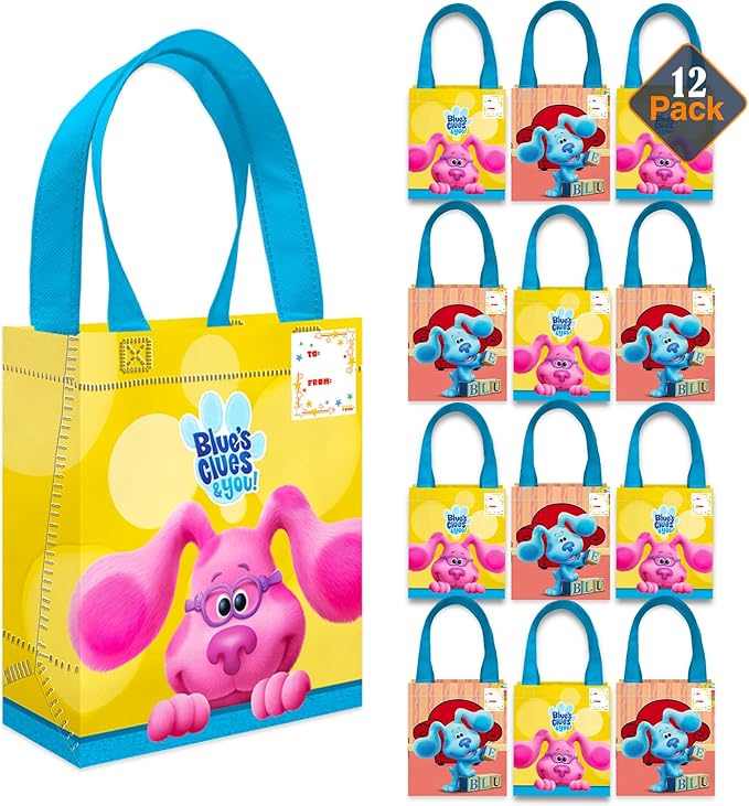 Blue's Clues Party Favor Bags Set – 12 Pack 8" Goodie Bags for Kids Bulk Reusable Mini Totes | Blue's Clues Birthday Party Supplies
