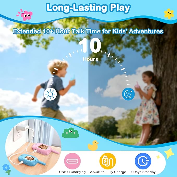 Video Walkie Talkies for Kids, 2 Pack Rechargeable Real-Time Video Chat & Voice Changer Walkies Talkies with Watch Straps, Long Range Family Games, Outside, Gifts for Boys Girls Ages 3-12 Blue&Pink