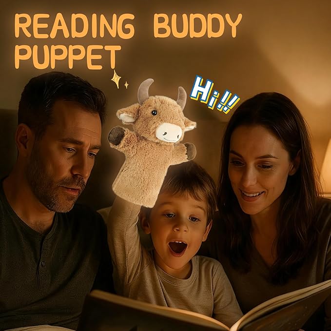 Plush Hand Puppet Barnyard Animal for Role Play Adult Size Fit Stuffed Toy Educational Learning Tool School Classroom Activity Bull