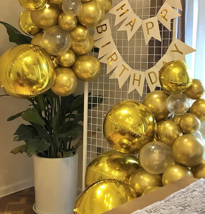 KALOR 10 Pcs 22 Inch Gold Mylar Balloons, Large 4D Giant Round Foil Balloon Big Mirror Metallic Balloons for Birthday Party Baby Shower Gender Reveal Supplies
