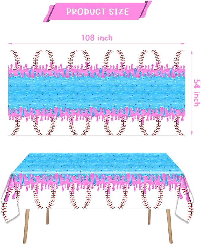 3Pcs Baseball Ice Cream Drip Birtrhday Party Tablecloth |108 x 54 Inch| Ice Cream Drip Summer Themed Plastic Tablecover Party Supplies