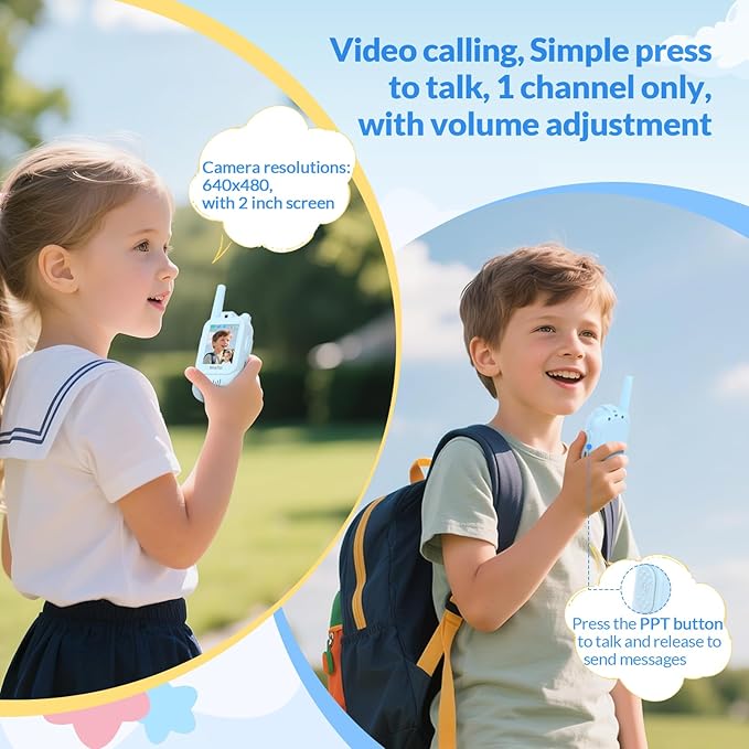 Mafiti Video Walkie Talkies for Kids 2 Pack Rechargeable Birthday Gift Toddler Toys for 3 4 5 6 7 8 Year Old Boys Girls 1000 Feets Long Range Indoor Outdoor Play(Blue+Blue)