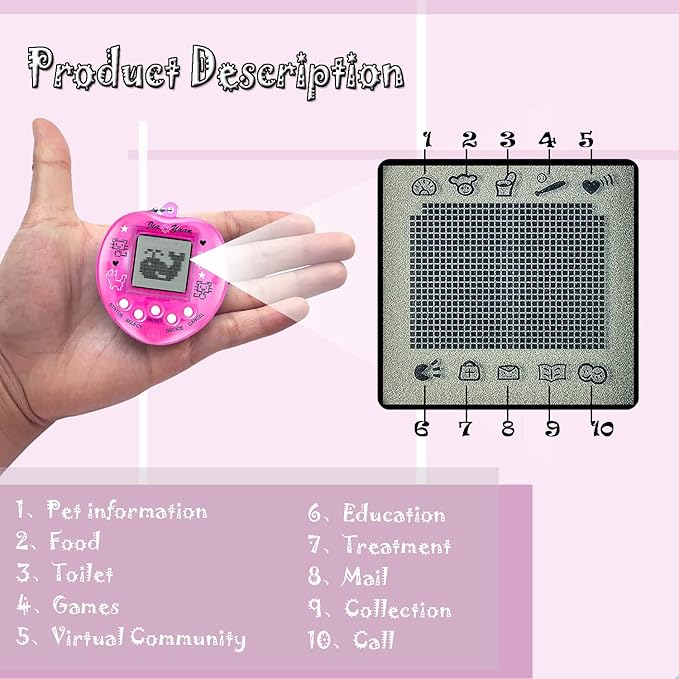5 Pcs Virtual Pets, Cute Big Heart Shape,Virtual Electronic Digital Pets,168 Pets Retro Handheld Game Machine 5 Buttons Easier to Operate（Classic Color）