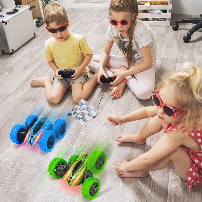 2PACK RC Stunt Car Watch Gesture Sensor Car 4WD Double Sided 360 Degree Rotating Tumbling Rechargeable Car High Speed 2.4GHZ Off Road Hobby RC Toy Cars for Xmas Birthday Gift Adults,Kids (Blue/Green)
