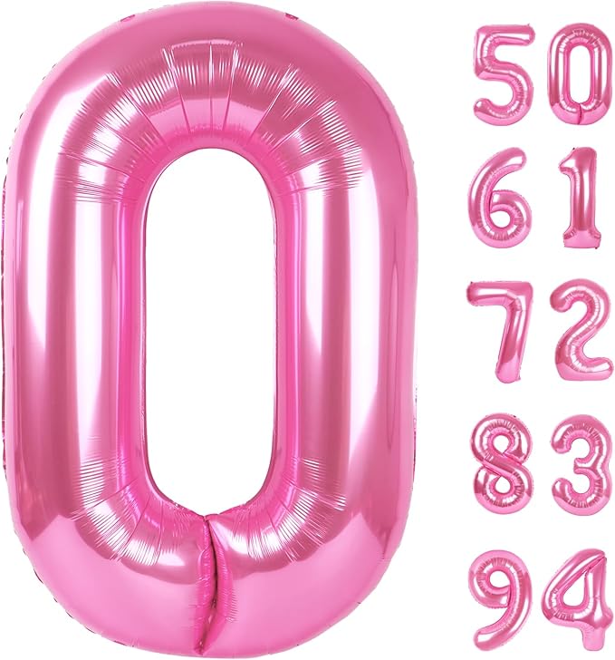 Pink Number Balloon 40 Inch, 0 Number Balloons, 10 20 30 40 50 Numbers Balloon Birthday Decorations, Party Supplies for Women