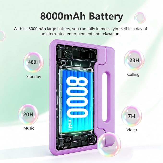 Kids Tablet 11 inch Android 15 20GB + 128GB Octa-Core 8000mAh Todder Tablet with Drop-Proof Case, Parental Control, WiFi 6 and Bluetooth, Purple