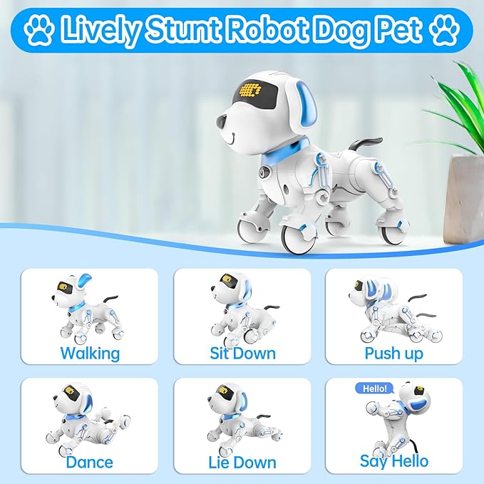 Dwi Dowellin Robot Dog for Kids 8-12,Remote Control Smart Robotic Dogs Pet Puppy Robotic Toy,Interactive Touch Walking Talking Toys for Boys Girls Christmas Birthday Gifts