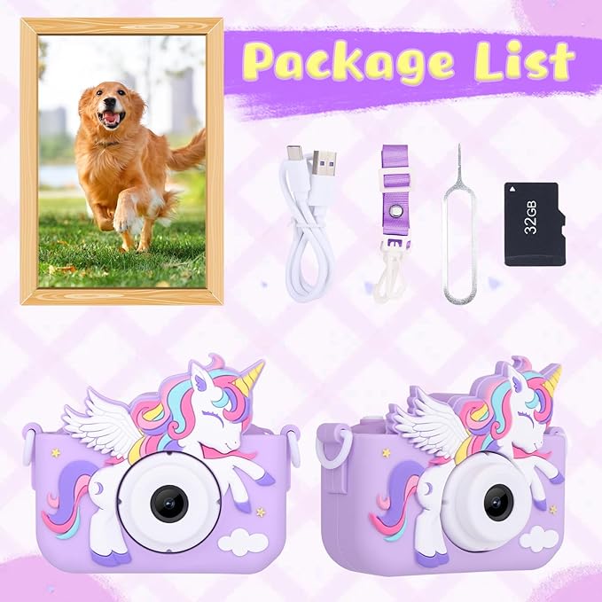 2-Pack Camera for Kids Girls Age 3-8, Toddler Kids Digital Camera Christmas Birthday Gifts for 3 4 5 6 7 8 Years Old Girl, Unicorn + Dinosaur