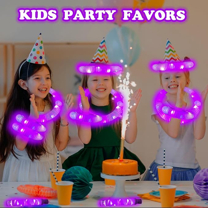 Purple Glow Sticks Pop Tubes,12-24PCS Light Up Necklaces & Bracelets,Mardi Gras Party Favors Accessories Decorations,Glow Birthday Wedding Carnival Valentines Day Party Supplies for Kids & Adults