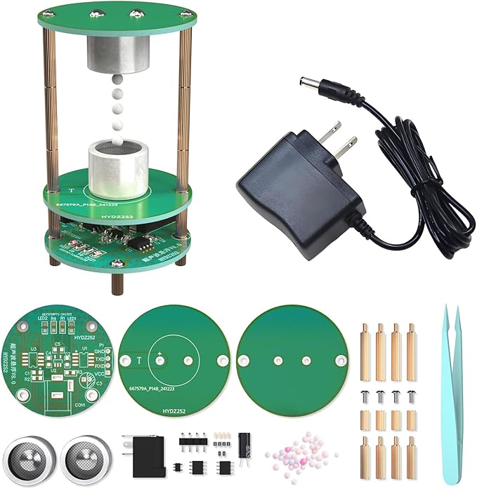 Electric Ultrasonic Levitator Kit, Soldering Projects Mini Cool Acoustic Levitator, Learning Teaching STEM Education Ideal Gift for Family and Friends, Come with 12V Power Supply (Green with Power)