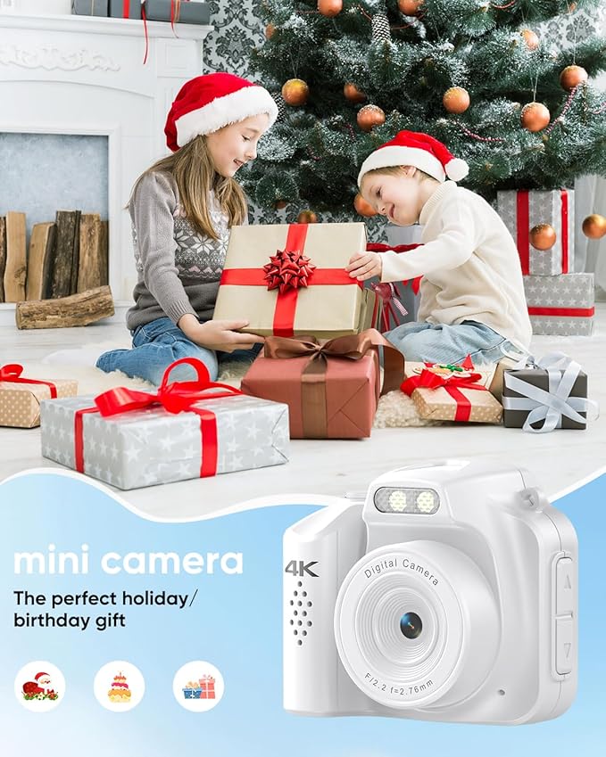 Mini Keychain Camera - 4K Mini Retro Digital Camera - Tiny Pocket Size Photo Video Cameras with 32GB Card - Small Compact Micro Portable Video Recorder for Travel Study Recording (White)