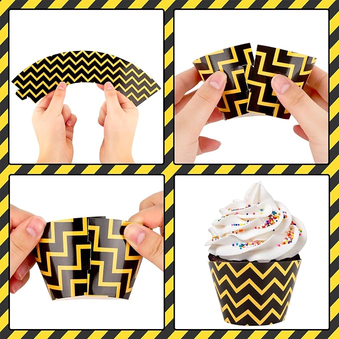 48 Pack Construction Cupcake Toppers and Wrappers, Construction Vehicles Party Cake Decoration for Engineering Theme Birthday Party Baby Shower Supplies
