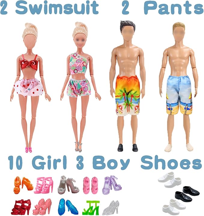 27 PCS Doll Clothes and Accessories for 11.5 Inch Girl Dolls and 12 Inch Boy Dolls Include 7 Boys Outfits 7 Girls Outfits 3 Pair of Boy Shoes 10 Pair of Girl Shoes Random Style