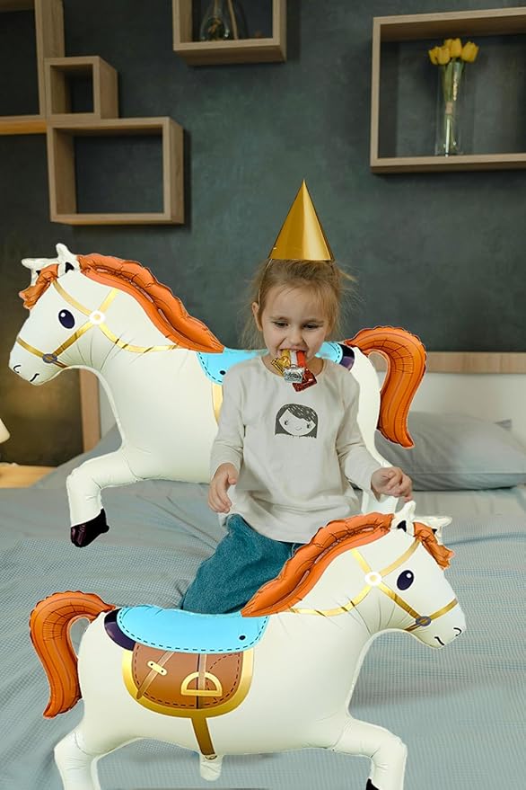 3D Giant Beige Horse Balloons,Nude Galloping Horse Shaped Aluminum Foil Animal Balloons for Horse Themed Party Western Cowboy Birthday Baby Shower Decorations 28 * 22"（Cream White 2Pcs）