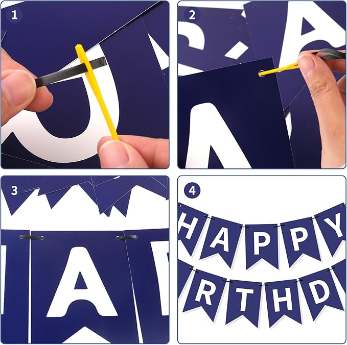 Blue Happy Birthday Banner, Happy Birthday Decorations Hanging Birthday Sign Circle Dot Triangle Bunting for Women Men Girl Boy Party Supplies