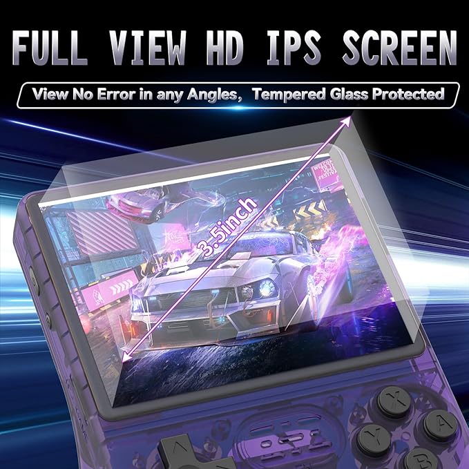 R40S Pro Handheld Game Console,30000 HD Games Mini Retro Gaming Console,3.5-Inch IPS Screen,Built in 45 Emulators,256GB SD Card,3800mAh Battery (Transparent Purple)