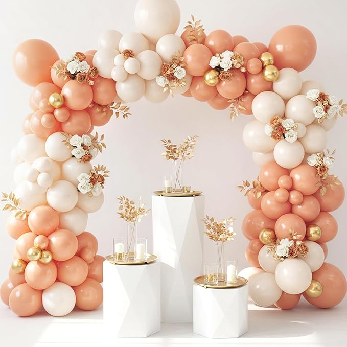 RUBFAC Peach Balloons 129pcs Different Sizes Pack of 18 12 10 5 Inch, Latex Light Orange Blush Pink Balloon Garland Arch Kit for Wedding Bridal Shower Engagements Anniversary Baby Shower Birthday