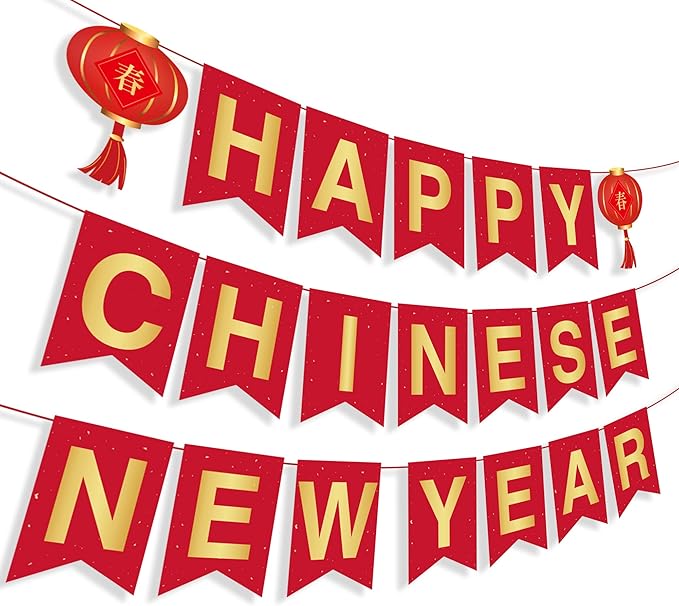 CC HOME Chinese Spring Festival Banner Party Decoration, Red Snake Year Theme Party Supplies Spring Festival Gala Boys Girls Kids Home Classroom Baby Showers Birthday Party Decorations Hanging Flags