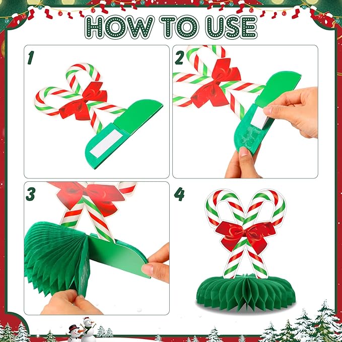 12 Pack Christmas Party Centerpieces for Tables Candy Theme Christmas Table Honeycomb Centerpieces Holiday Party Decorations Table Toppers for Xmas Festive Classroom Office Winter Decor