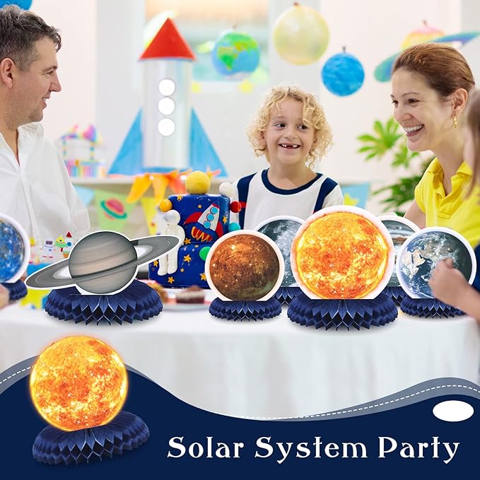 10 Pieces Space Solar System Theme Honeycomb Centerpieces Table Topper Outer Space Party Supplies Planet Honeycomb Galaxy Photo Booth Props for Birthday Party Decorations