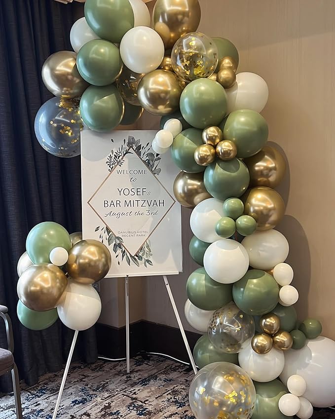 Paready Sage Green and Dusty Blue Balloon Set, 50Pcs 12 Inch Metallic Confetti Gold Apricot Balloons for Safari Birthday Party Bridal Shower Decorations