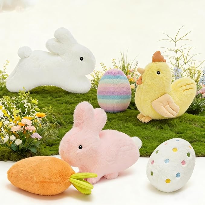 MaoGoLan 6 Pack Easter Stuffed Animals Bulk, 9 inch Floppy Bunnies Easter Eggs Chicken Carrot Plush Toys Set for Kids Girls Gift Non-Candy Basket Stuffers Party Favors Decorations