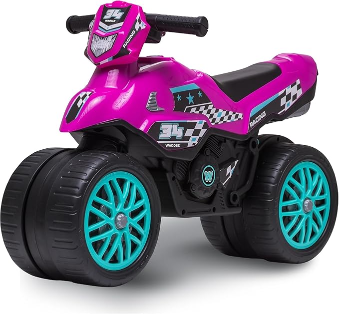 Waddle Kids Motorcycle Balance Bike - Toddler Ride on Toys w/Sounds, Wide Wheel Base, Rubber Coated Wheels, Foot to Floor Toddler Car Up to 44 Lbs, Motorbike for Kids Ages 18 Months to 3 Yrs, Pink