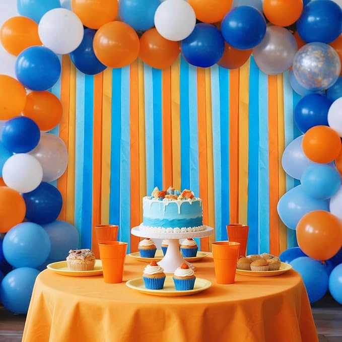 Riqiaqia Crepe Paper Streamers Party Decorations, Blue and Orange Party Decorations, 8 Rolls of Blue, Orange Party Streamers for Blue Dog Birthday Party Supplies