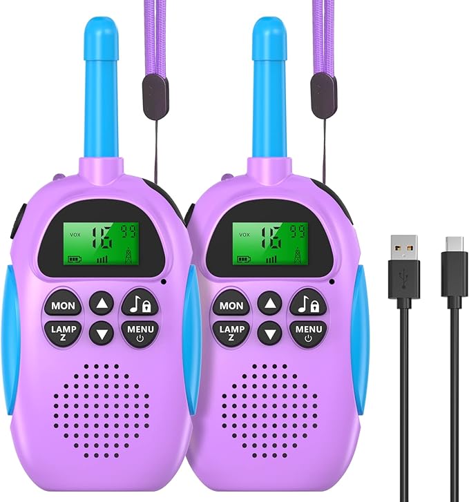 Walkie Talkies for Kids Adult, 2 Pack Rechargeable Kids Walkies Talkies, 3km Long Range, 22 Channels, Indoor Outdoor Toys for Camping, Hiking, Family Games, Toys for Boys Girls Ages 3-12