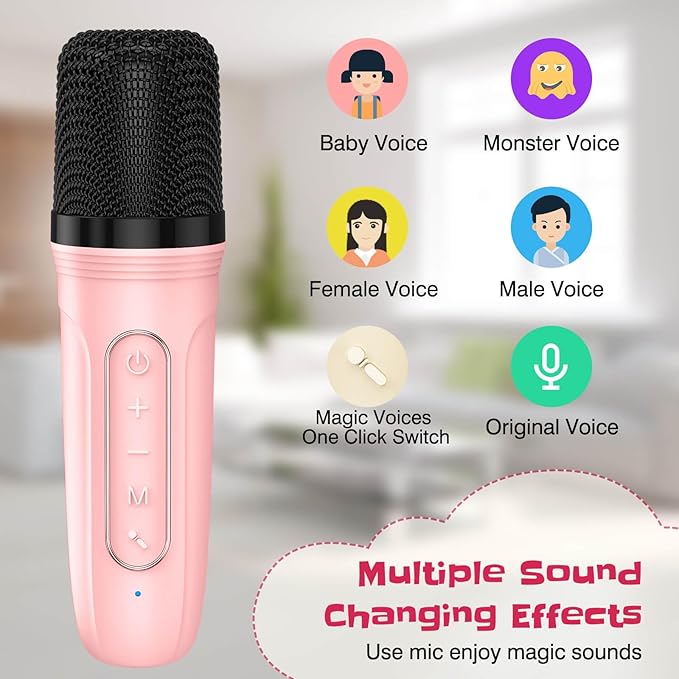 LENRUE Karaoke Machine for Kids, Birthday Gifts for Girls Boys Teens with Wireless Microphone, Colored Lights, Trendy Stuff Gifts for 3, 4, 5, 6, 7, 8, 9, 10 +Year Old (ProPink 2Mic)