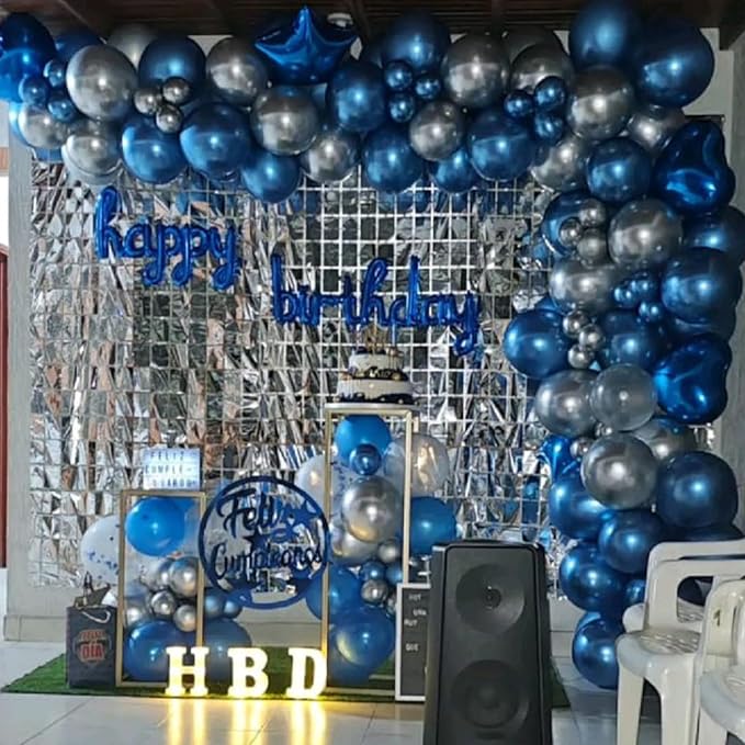 Navy Blue and Silver Balloons, 12 Inch Metallic Latex and Confetti Balloons for Birthday, Baby Shower, Graduation Decorations