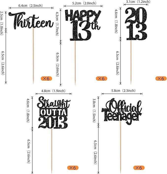30PCS Black 13th Birthday Cupcake Toppers Glitter Thirteen Happy 13th Straight Outta 2012 Cupcake Picks for Cheers to 13 Years Birthday Anniversary Party Decorations Supplies