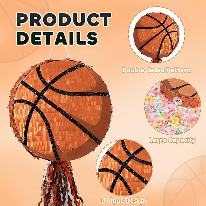 WERNNSAI Basketball Piñata - Basketball Piñata for Boys Kids Sports Birthday Party Decorations Sport Ball Birthday Games for Carnival Events Party Supplies with Blindfold and Bat