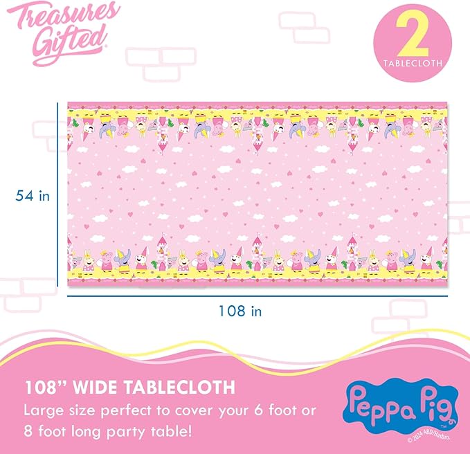 Treasures Gifted Officially Licensed Princess Peppa Pig Birthday Decorations - Pack of 2 Tablecloth - Large Rectangular Table Cover 54in x 108in - Peppa Pig Party Supplies