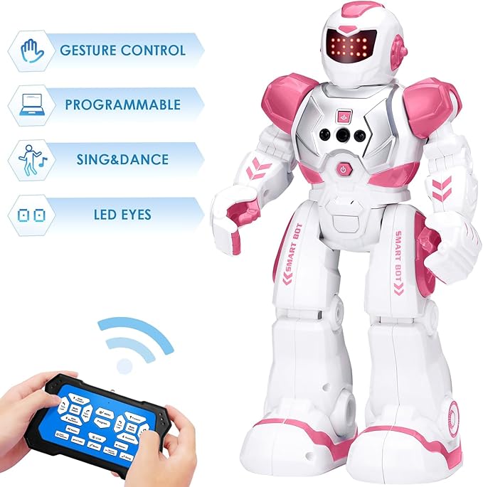 KingsDragon Robots Toy for Kids, RC Gesture Sensing Toy, Interactive Walking Singing Dancing Robot Birthday Presents for Boys Girls Age 6 7 8 9 Years Old,Pink