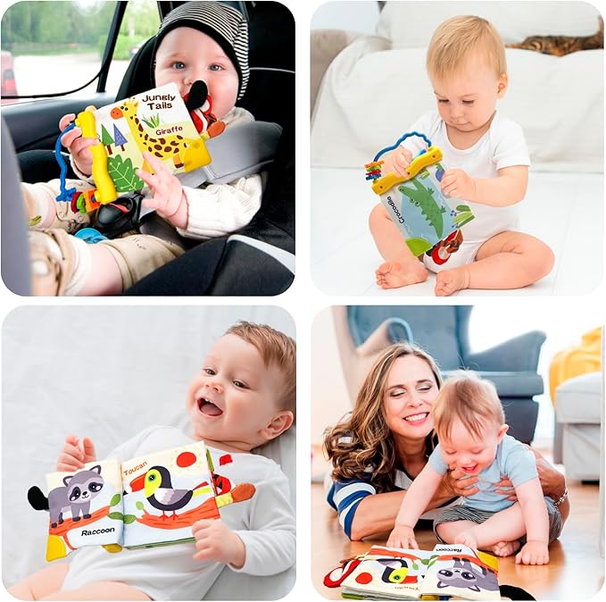 Soft Cloth Baby Book,Touch Feel Cloth Crinkle Books for Infant Baby 6-12 Months,Learning Education Soft Sensory Toy,Teether,Shower Gifts for Boys Girls (Giraffe-with Handle)