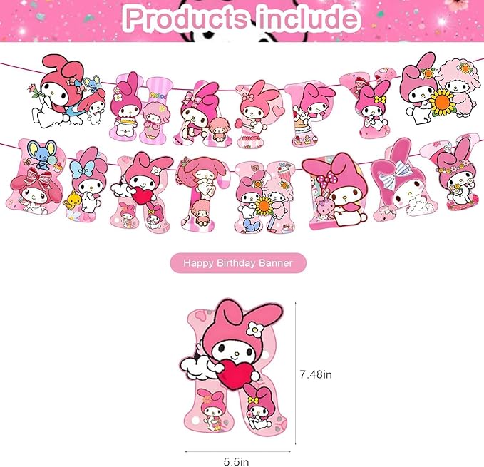 Melody Party Decorations,Melody Birthday Party Supplies Includes Banner- Cake Topper - 12 Cupcake Toppers - 18 Balloons