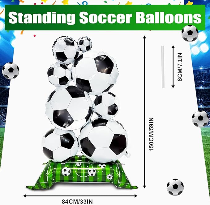 Giant Self Standing Soccer Ball Balloons 2 Pcs 5 ft Soccer Party Balloon Decorations World Cup Balloon Decor Sports Football Ball Fans Birthday Party Decoration Supplie