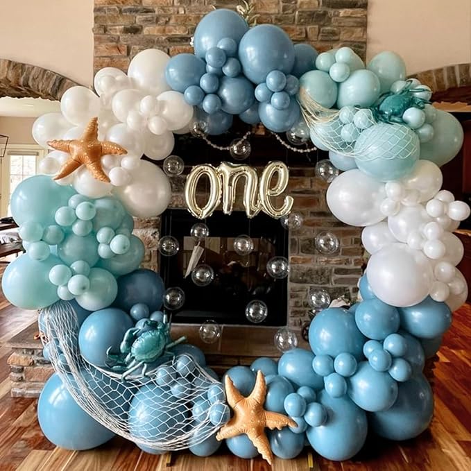 Teal Blue White Balloons 12Inch Under The Sea Balloon Ocean Balloons Turquoise Pearl Metallic Blue and White Latex Balloon for Boys Men Birthday Baby Shower Pool Beach Party Decorations